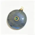 Runde Naturstein Anhänger Halskette Zubehör mit goldenem Öse und grünem Edelstein für DIY Schmuck. - Runder Anhänger mit Zirkonia-Einlage (1003-T260817005) / 18mm / Blitzstein (Labradorit)