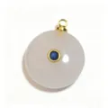 Runder Edelstein Anhänger mit blauem Zirkonia Stein und goldener Oese, DIY Schmuck. - Runder Anhänger mit Zirkonia-Einlage (1003-T260817005) / 18mm / Weiß Kristall
