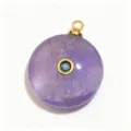 Natürlicher purpurfarbener Kristall runder Zirkon Anhänger Goldrand DIY Halskette Zubehör - Runder Anhänger mit Zirkonia-Einlage (1003-T260817005) / 18mm / Amethyst