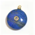 Natürlicher Lapislazuli runder Anhänger mit Zirkoneinlage vergoldet DIY Schmuck 87 - Runder Anhänger mit Zirkonia-Einlage (1003-T260817005) / 18mm / Lapislazuli