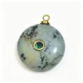Naturstein runder Zirkon Anhänger DIY Schmuck Halskette Zubehör Mode Charme elegant Geschenk - Runder Anhänger mit Zirkonia-Einlage (1003-T260817005) / 18mm / Afrikanischer Kieferstein