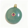 Natürlicher grüner Stein runder Anhänger mit rosa Zirkonia Goldöse DIY Halskette Schmuck - Runder Anhänger mit Zirkonia-Einlage (1003-T260817005) / 18mm / Grüner Aventurin