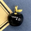 Naturstein schwarzer Apfel Anhänger Gold Stiel Kristall Achat DIY Schmuck Zubehör Geschenk - 1 Stück/Packung (14x18mm) / Obsidian