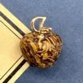 Apfel Anhänger Naturstein Kristall Achat Charm DIY Schmuck Zubehör braune Variante - 1 Stück/Packung (14x18mm) / Goldsidenjade