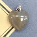 Pendente cuore in agata grigia collana cristallo accessorio gioiello fai da te pietra lucida liscia - Agata Grigia / 15x17mm