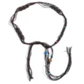 Bohemian brown braided rope belt detail shot, handmade knotting with colorful beads and tassels. - Coffee