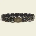 Bohemian black leather belt with turquoise stones and ornate metal buckle for women dresses. - Antique Bronze Black