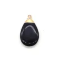 Black teardrop stone pendant, gold cap necklace accessory DIY jewelry making component item. - 20x35mm / Black Agate