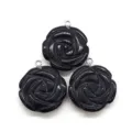 Black carved rose stone pendant DIY necklace jewelry accessory charms three pieces pack - 25x28mm / Black Agate