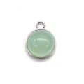 Round green stone pendant charm with silver bezel, ideal for DIY necklace jewelry making. - 12x15mm / Green Aventurine