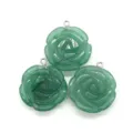 Green stone carved rose flower pendants with metal rings for DIY jewelry making necklaces. - 25x28mm / Green Aventurine