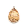 Natuursteen druppel landschap jaspis hanger met gegalvaniseerde rand voor DIY sieraden. - Jaspis / 21x35mm