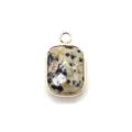 Natuurlijke steen rechthoekige hanger met vergulde rand voor DIY sieraden en kettingen. - 13x21mm / Dalmatijnse jaspis