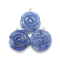 Blue Natural Stone Carved Rose Flower Pendant for DIY Necklace Jewelry Accessories - 25x28mm / Blue Aventurine
