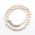 Echte Süßwasserperlen Halskette doppelchörig runde Perlen Kette Damen Schmuck elegant - 007 Reisperle (Herzverschluss) / 7-8mm/40cm