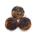 Natural tiger eye stone carved rose flower pendants with metal bails for DIY jewelry making. - 25x28mm / Tiger's Eye
