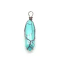 Colgante de columna hexagonal de turquesa natural alambre cristal collar joya DIY - Turquesa Azul / 10x40mm