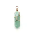 Piedra natural columna hexagonal cristal alambre envuelto colgante DIY collar joyas - Aventurina Verde / 10x40mm