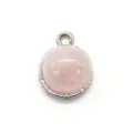 Rose quartz round pendant silver plated bezel DIY necklace jewelry accessory component - 12x15mm / Rose Quartz