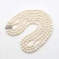 Mehrschichtige natürliche Süßwasserperlen Halskette elegante runde Perlen Pulloverkette - 011 Gewinderunde Süßwasserperle (Drei-Reihen-Verschluss) / 7-8mm/42cm