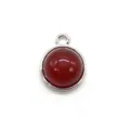 Round red stone pendant charm with silver plated bezel for DIY handmade jewelry necklace making. - 12x15mm / Red Agate