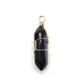 Colgante de cristal hexagonal negro con alambre dorado accesorio para collar de joyería DIY - Ágata negra / 10x40mm