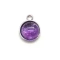 Round silver bezel purple gemstone pendant charm for DIY necklace jewelry making accessories. - 12x15mm / Purple Crystal