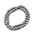 Dunkle Süßwasserperlen Halskette doppellagig Vintage Pulloverkette elegante Damen Schmuck - 019 Gewinderunde Graue Süßwasserperle (Karabinerverschluss) / 7-8mm/40cm
