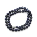Elegante natürliche schwarze Süßwasserperlen Halskette doppelte Schicht Schmuck - 022 Schwarze Fast Runde Perle (Magnetverschluss) / 7-8mm/41cm