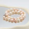 Natürliche Süßwasserperlen Halskette doppellagiger eleganter Schmuck für Damen Alltag - 024 Rosa Gewindereisperle (Runder Verschluss) / 11-12mm/44cm