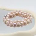 Natürliche Süßwasser rosa Perle doppelschichtig Halskette elegante runde Perle Schmuck Geschenk - 024 Lila Gewindereisperle (Runder Verschluss) / 11-12mm/44cm