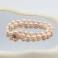 Rosa Süßwasserperlen Halskette, doppellagige Choker Schmuck für Damen, elegante Variante. - 025 Rosa Gewindereisperle (Karabinerverschluss) / 8-9mm/42cm