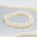 Doppelschichtige Süßwasserperlen Halskette runde Perle Schlüsselbeinkette elegante Variante - 028 Runde Perle (Karabinerverschluss) / 7-8mm / 42cm / Weiß