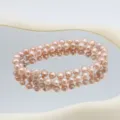 Wunderschöne doppellagige Halskette aus natürlichen Süßwasserperlen in Rosa eleganter Schmuck. - 028 Runde Perle (Karabinerverschluss) / 7-8mm / 42cm / Lila