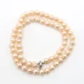 Doppelreihige echte Süßwasser Perlenkette mit Metallverschluss, elegante Damenschmuck. - 029 Gewinderunde Perle (Lenkradverschluss) / 7-8mm / 47cm / Weiß