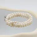 Natürliche Süßwasserperle doppelte Schicht Halskette runde Perlen elegante Damen Schmuck - 030 Runde Perle (Blumenverschluss) / 7-8mm / 44cm / Weiß