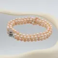 Natürliche Süßwasserperle doppellagige Halskette elegante rosa Choker Schmuck Damen. - 030 Runde Perle (Lenkradverschluss) / 7-8mm / 44cm / Rosa