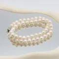 Doppellagige Süßwasserperlen Halskette nah runde Perle Schlüsselbeinkette Schmuck - 031 Runde Perle (Blumenverschluss) / 7-8mm / 41cm / Weiß