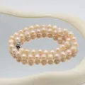 Natürliche Süßwasserperlen doppellagige Halskette rosa runde Perle Schmuck Stück - 031 Runde Perle (Richtungsverschluss) / 7-8mm / 41cm / Rosa