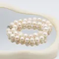 Doppelreihige Süßwasserperlen Halskette elegante Perlenkette Damen Schmuck Accessoire Stil - 033 Gewinderunde Perle (Blumenverschluss) / 10-11mm / 41cm / Weiß