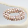 Doppelreihige natürliche Süßwasserperlen Halskette nahrunde Reiskorn Perlen Pulloverkette - 033 Gewinderunde Perle (Blumenverschluss) / 10-11mm / 41cm / Lila