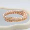 Natürliche Süßwasser rosa Perle doppelte Schicht Halskette elegante Schmuck Accessoire - 034 Reisperle mit Gewinde (Karabinerverschluss) / 7-8mm / 43cm / Orange