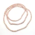 Natürliche Süßwasserperlen Halskette rosa runde Perlen mehrschichtige Pulloverkette Schmuck - 035 Runde Perle / 7-8mm / 118cm / Rosa