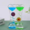 Liquid motion bubbler timer dual heart acrylic oil hourglass sensory desk toy decor - Dazzling Blue Green