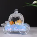 Acryl vloeibaar zand pompoenkoets bureau decoratie met schattige beren binnen, leuk cadeau. - Melkblauw
