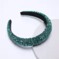 Dark green crystal embellished wide sponge headband Baroque rhinestone hair hoop main view - Peacock Green