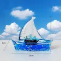 Oceaan zeilboot vloeibare zandloper ornament, blauwe vloeistof drijvende bureau decoratie cadeau. - Grote zeilboot vloeibare decoratie - blauwe zeilen en dolfijnen
