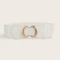White elastic waist belt for women with a gold interlocking circle buckle. Versatile corset. - 65cm / White Belt with Gold Buckle