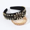 Diadema de terciopelo negro con pedrería y cristales brillantes para estilo vintage. - Negro