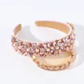 Baroque pink crystal rhinestone headband with faux pearls, elegant floral hair accessory for women. - Pink